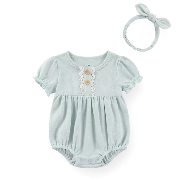 Kiddiezoom Fashion Sweet Baby Girls Bodysuit +Headband Soft Cute Newborn Girl Clothes