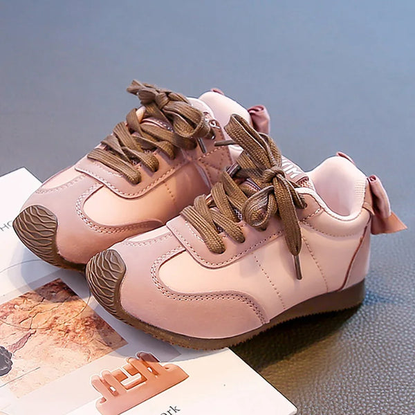 PU Leather Sport Shoes For Girls Trend Fashion Girl's Sneakers Soft-soled Anti-slippery Kid's Sneakers Outdoor Running Shoes