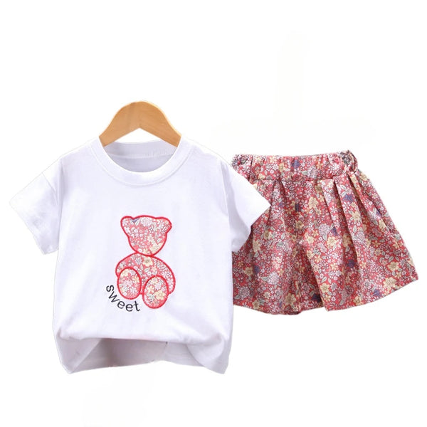 New Summer Baby Clothes Children Girls Short Sleeved Suit T-Shirt Shorts 2Pcs/Sets Toddler Casual Cotton Costume Kids Tracksuits