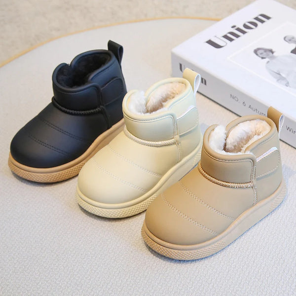 Plush Winter Boots For Children Solid Color Thick Warm Boy's Girl's Snow Boots Ergonomics Soft-soled Children's Velvet Boots