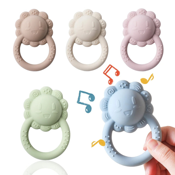 Baby Silicone Teether Food Grade Teether Toys Rattle Baby 0-12 Months Sensory Toys Silicone Lion Hand Bell Silicone Teething Toy