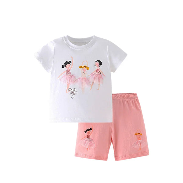 Jumping Meters New Arrival Dancing Kids Outfits For Summer Girls Clothing Sets Short Sleeve Rainbow 2 Pcs Baby Fashion Suits