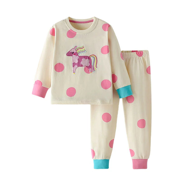3-8T Horse Applique Pyjamas Home Clothes Children's Girls Clothing Sets Autumn Spring Toddler Kids Costume Kids Suits Home