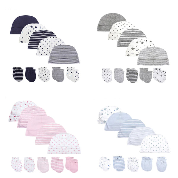 Kiddiezoom Unisex 0-6 Months Newborn Boy Girl Hats+Mittens Set 100% Cotton Soft Caps Baby Accessories